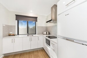 Fridge, microwave, coffee/tea maker, electric kettle