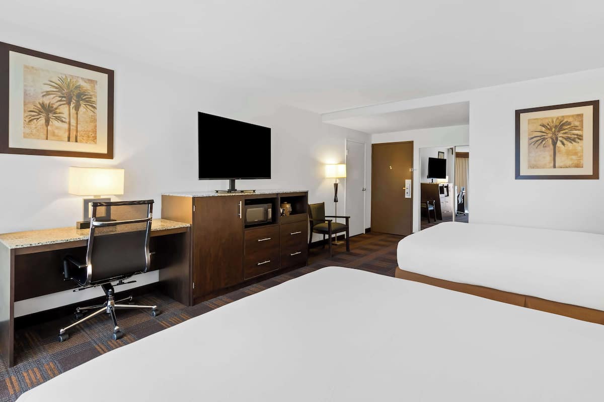 Standard Room, 2 Queen Beds, Non Smoking, Refrigerator & Microwave | In-room safe, desk, laptop workspace, iron/ironing board