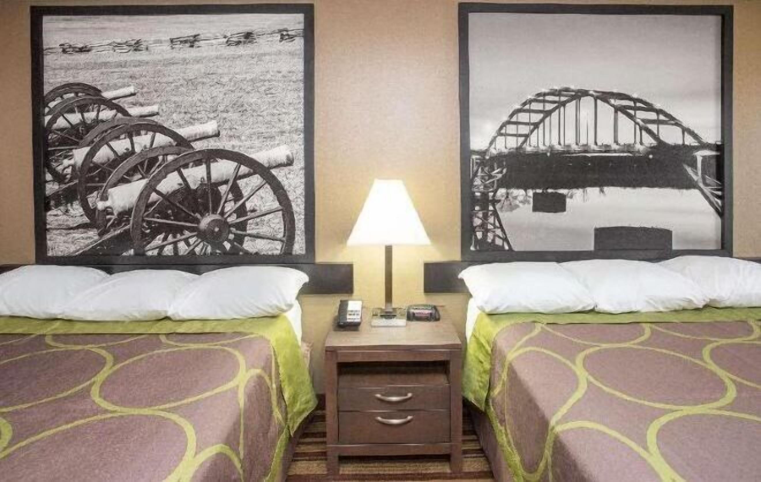 Desk, laptop workspace, blackout curtains, iron/ironing board