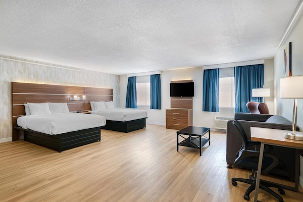 Standard Room, 2 Queen Beds, Non Smoking, Kitchen (Larger Room, Sofabed, Full Kitchen) | Pillowtop beds, desk, laptop workspace, blackout drapes