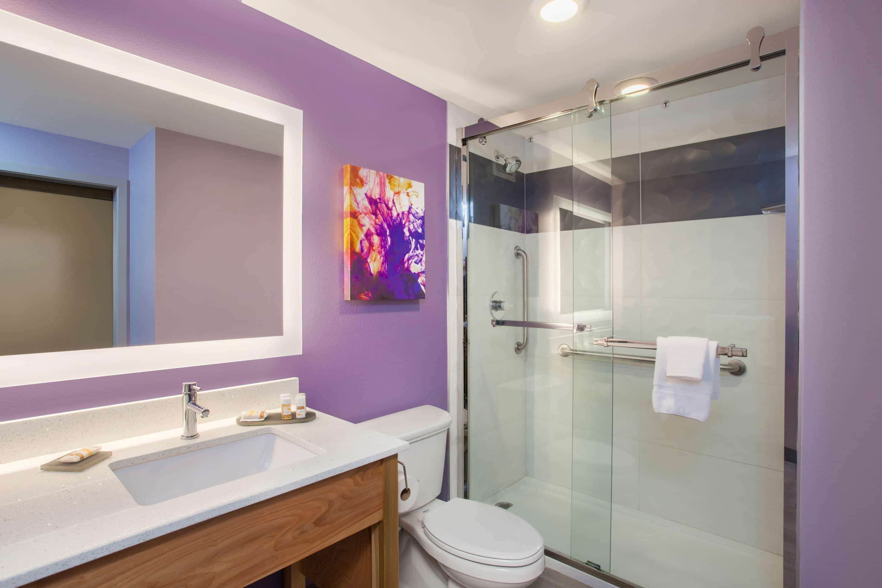 Combined shower/tub, free toiletries, hair dryer, towels