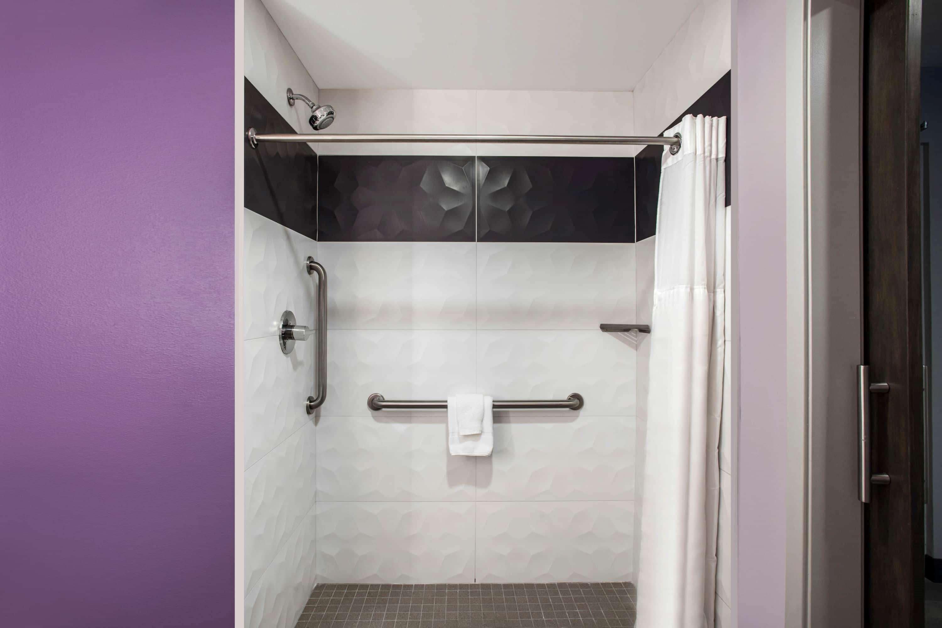 combined shower/bathtub, free toiletries, hair dryer, towels