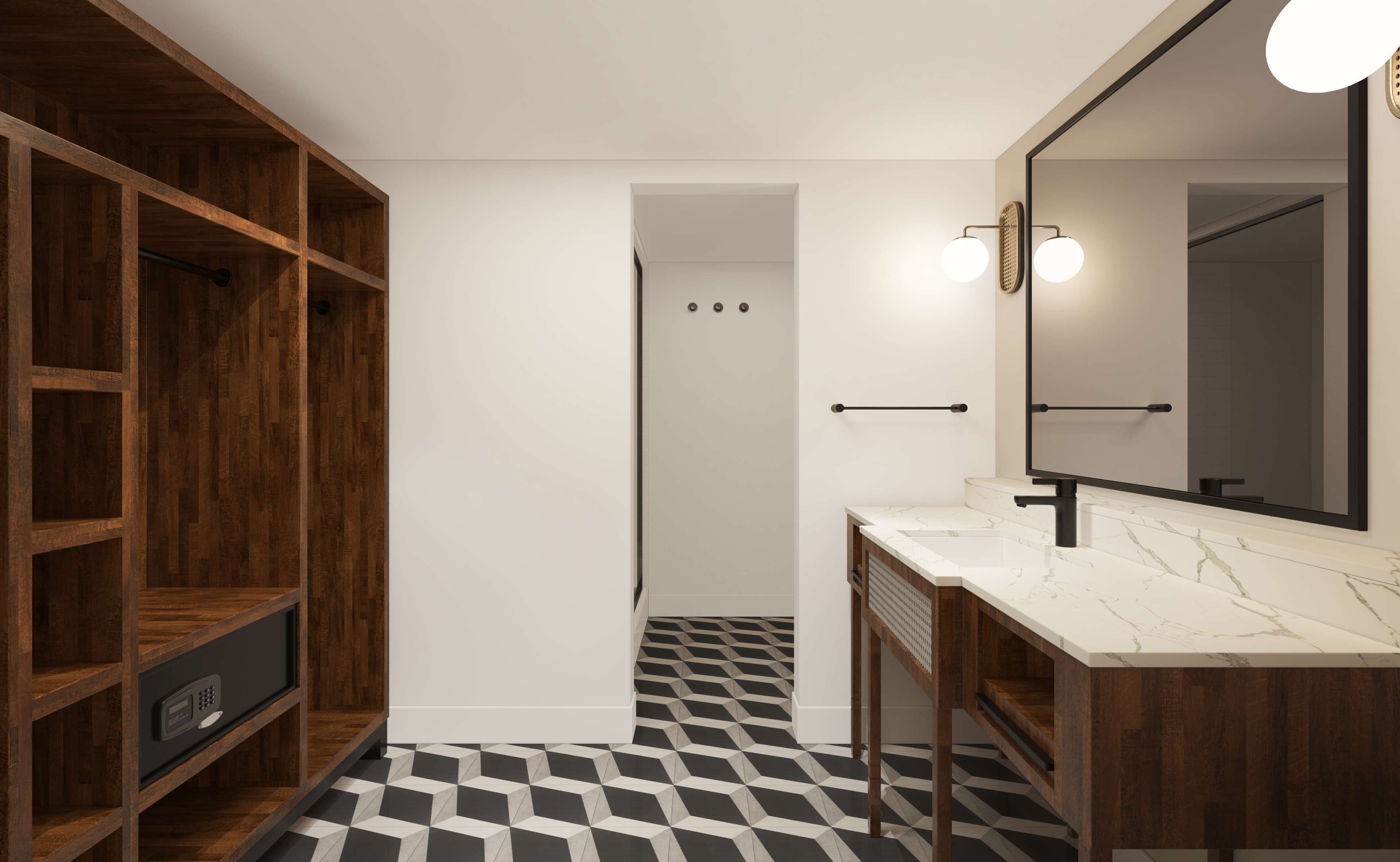 room, 1 king bed, pool view | bathroom shower