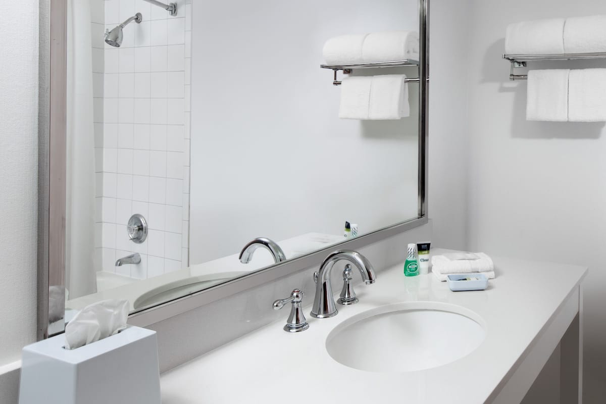 Duschwanne, kostenlose Toilettenartikel, Haartrockner, HandtĂŒcher