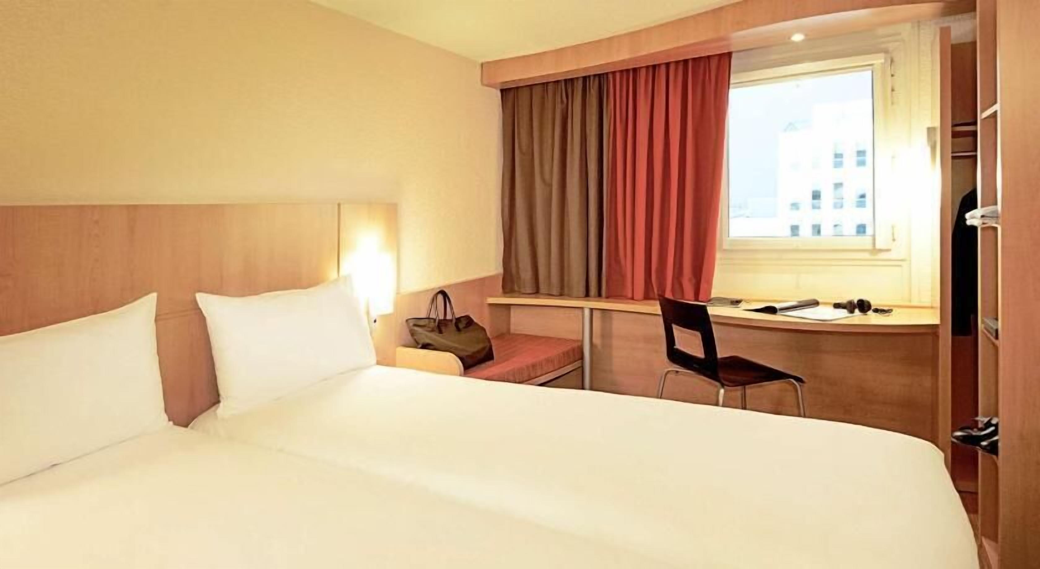 Desk, laptop workspace, blackout curtains, soundproofing