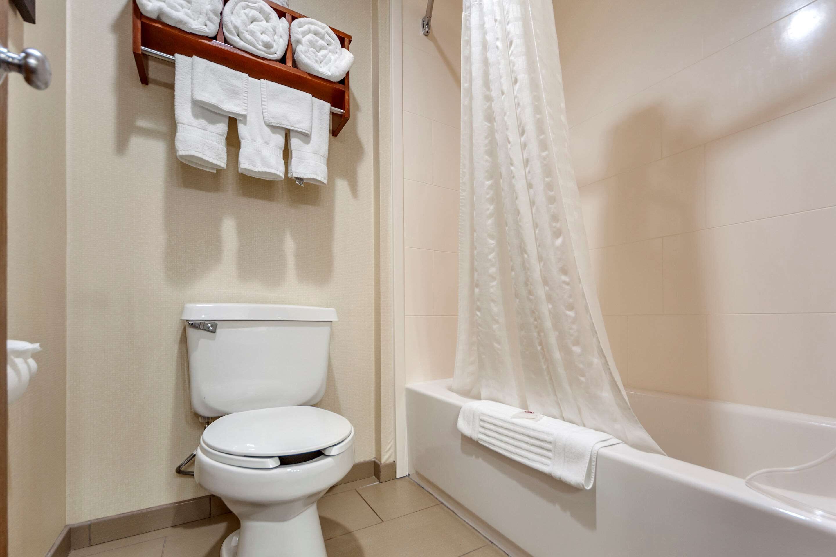 bathtub, free toiletries, hair dryer, towels