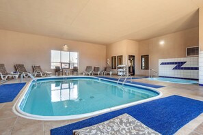 Indoor pool, open 8:00 AM to 10:00 PM, sun loungers