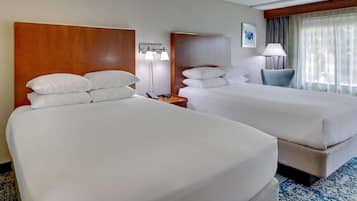 Deluxe Room, 2 Queen Beds, Non Smoking | Desk, laptop workspace, blackout drapes, iron/ironing board