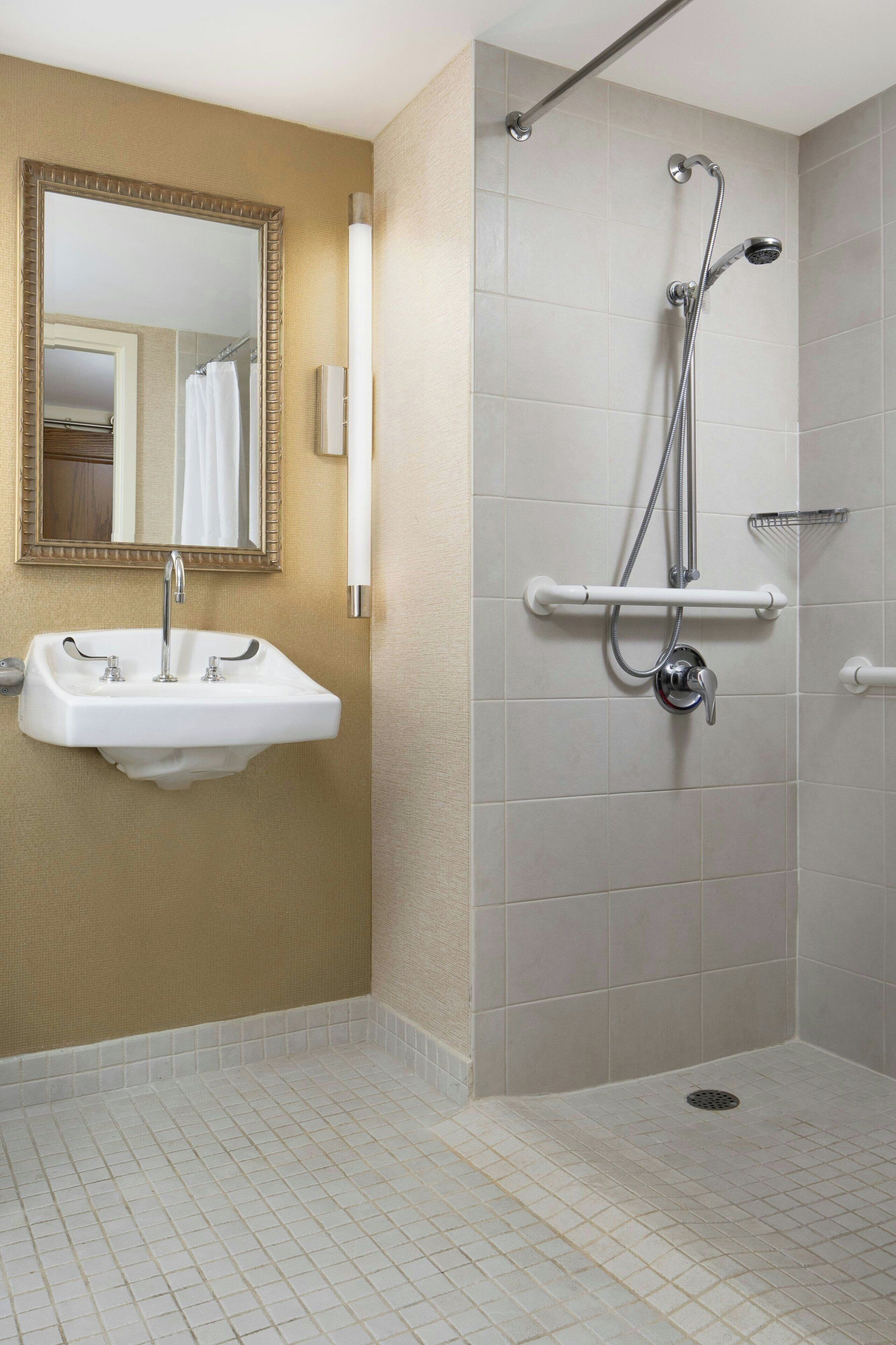 combined shower/bathtub, free toiletries, hair dryer, towels