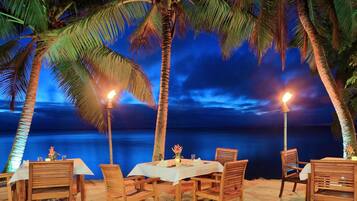 Breakfast, lunch, dinner served; beach views