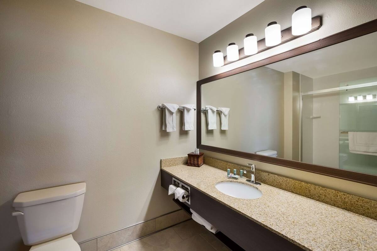 Bathroom | Combined shower/tub, free toiletries, hair dryer, towels