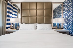 Premium bedding, down comforters, desk, blackout drapes