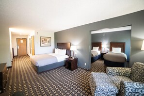 Premium bedding, pillowtop beds, desk, blackout drapes
