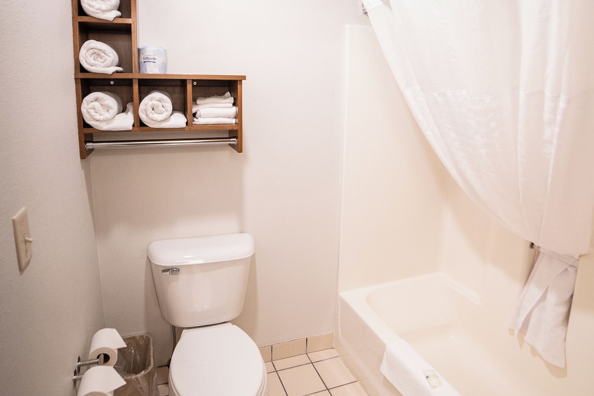 Standardzimmer, 1 Queen-Bett, Nichtraucher | Badezimmer | Duschwanne, kostenlose Toilettenartikel, Haartrockner, Handtücher