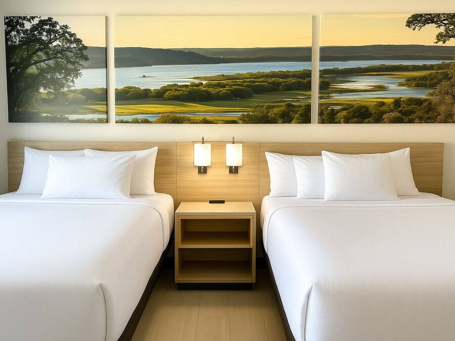 Kamer, 2 tweepersoonsbedden, niet-roken | Luxe beddengoed, donzen dekbedden, een bureau, een laptopwerkplek