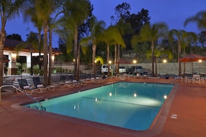 Outdoor pool, open 8:00 AM to 9:00 PM, sun loungers