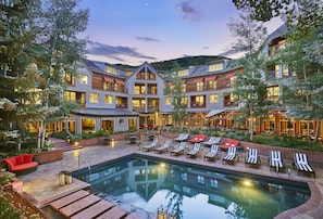 Outdoor pool, pool umbrellas, pool loungers