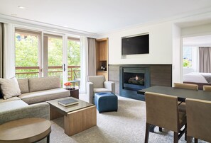 Suite, 2 Bedrooms (Town Side) | Living area | 48-inch LED TV with cable channels, TV, fireplace - The Little Nell (Aspen)