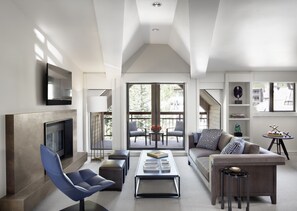 Suite, 1 Bedroom (Specialty) | Living area | 48-inch LED TV with cable channels, TV, fireplace - The Little Nell (Aspen)