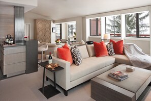 Suite (The Little Nell) | Living room | 48-inch LED TV with cable channels, TV, fireplace - The Little Nell (Aspen)