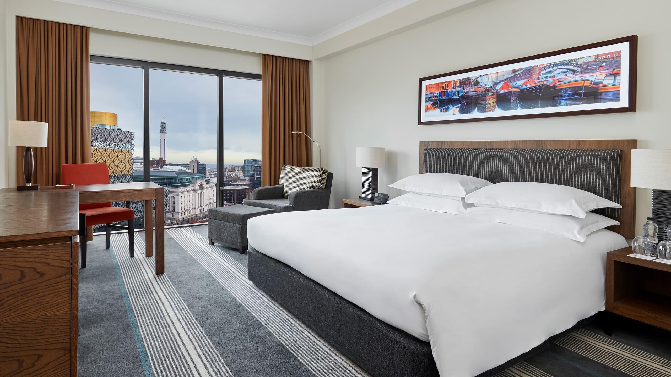 Hypo-allergenic bedding, minibar, in-room safe, desk
