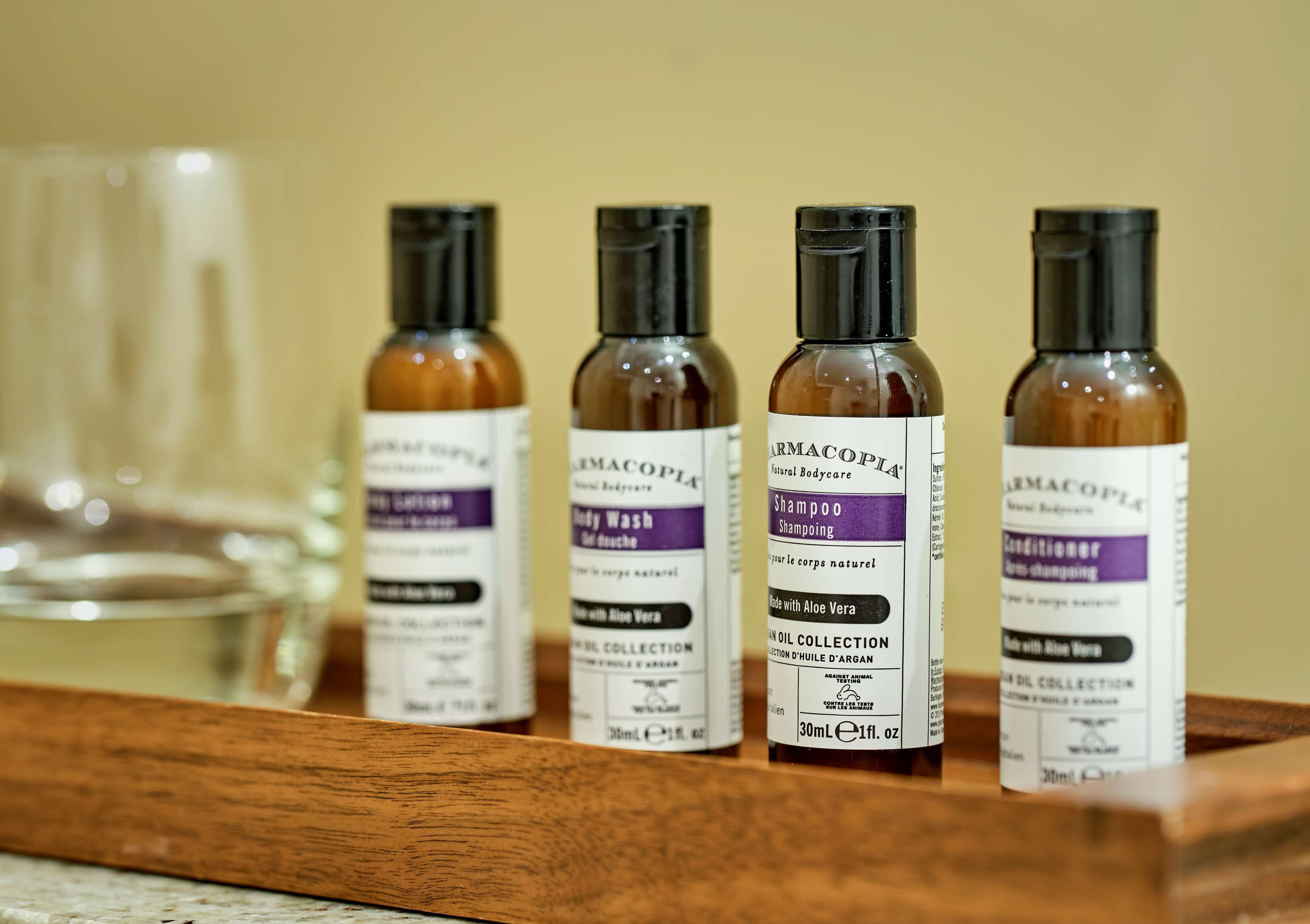 combined shower/bathtub, eco-friendly toiletries, hair dryer, bathrobes