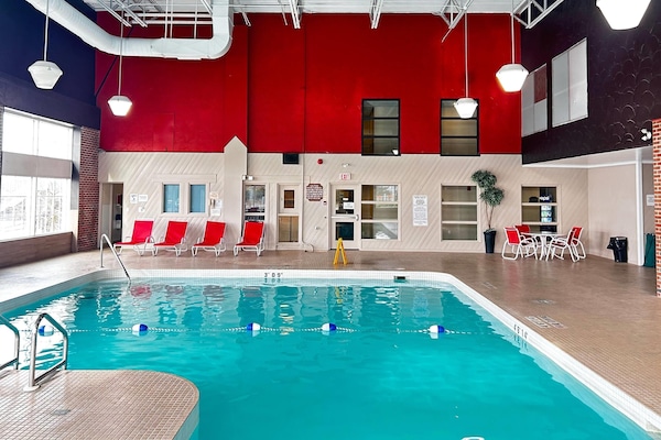 Indoor pool, open 7 AM to 11 PM, sun loungers