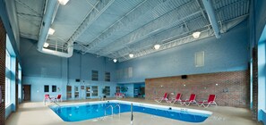 Indoor pool, open 7 AM to 11 PM, pool loungers