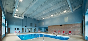 Indoor pool, open 7 AM to 11 PM, pool loungers