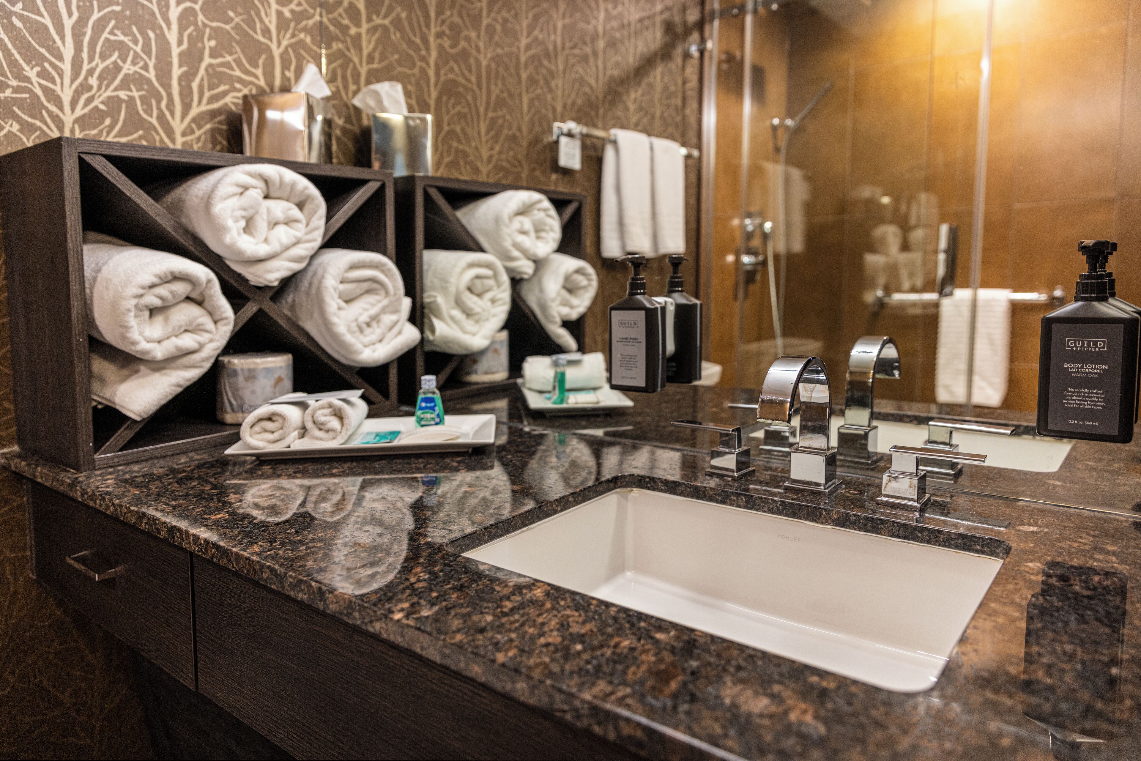 shower, rainfall showerhead, free toiletries, hair dryer