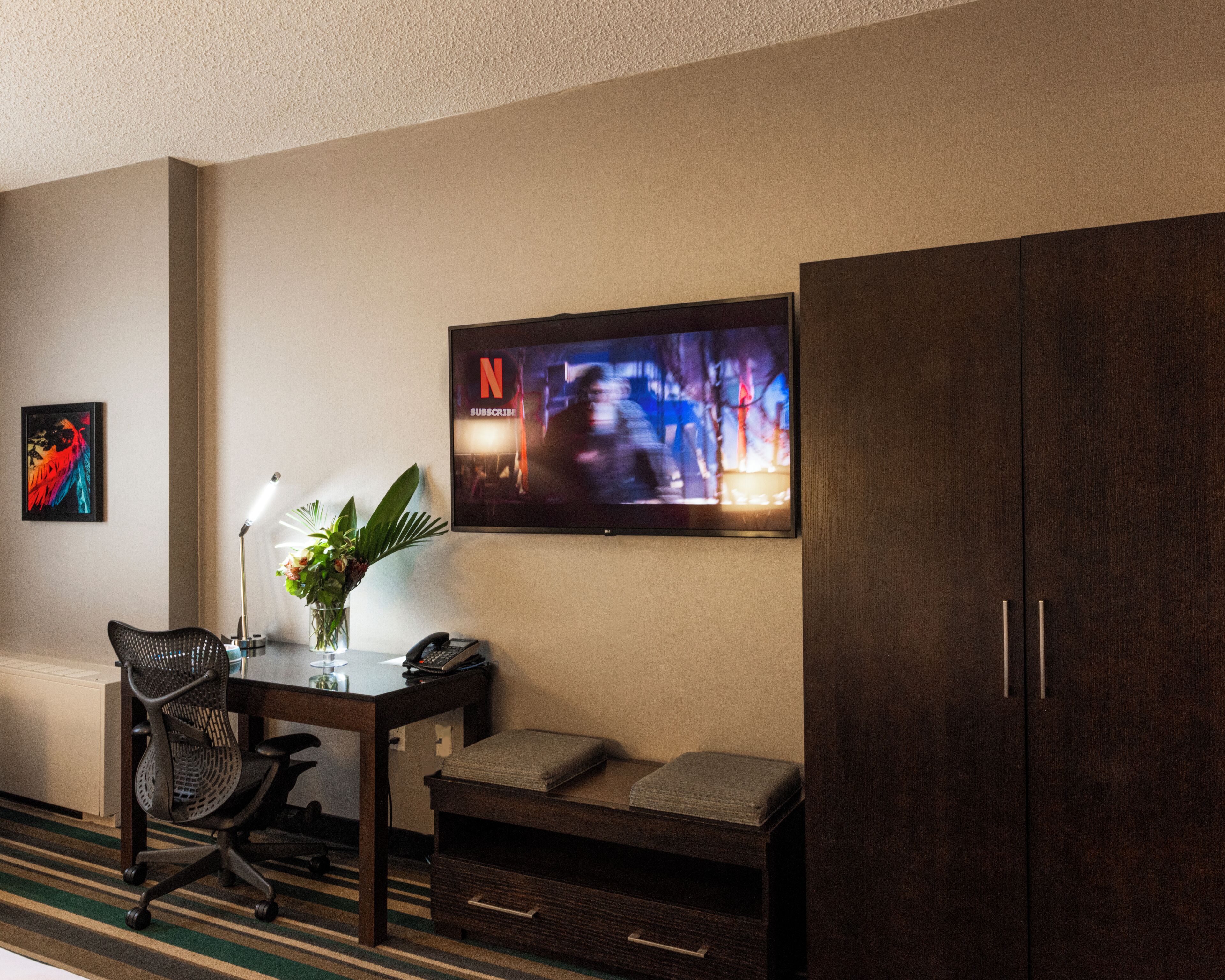 premium bedding, in-room safe, desk, laptop workspace