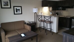 Fridge, microwave, coffee/tea maker