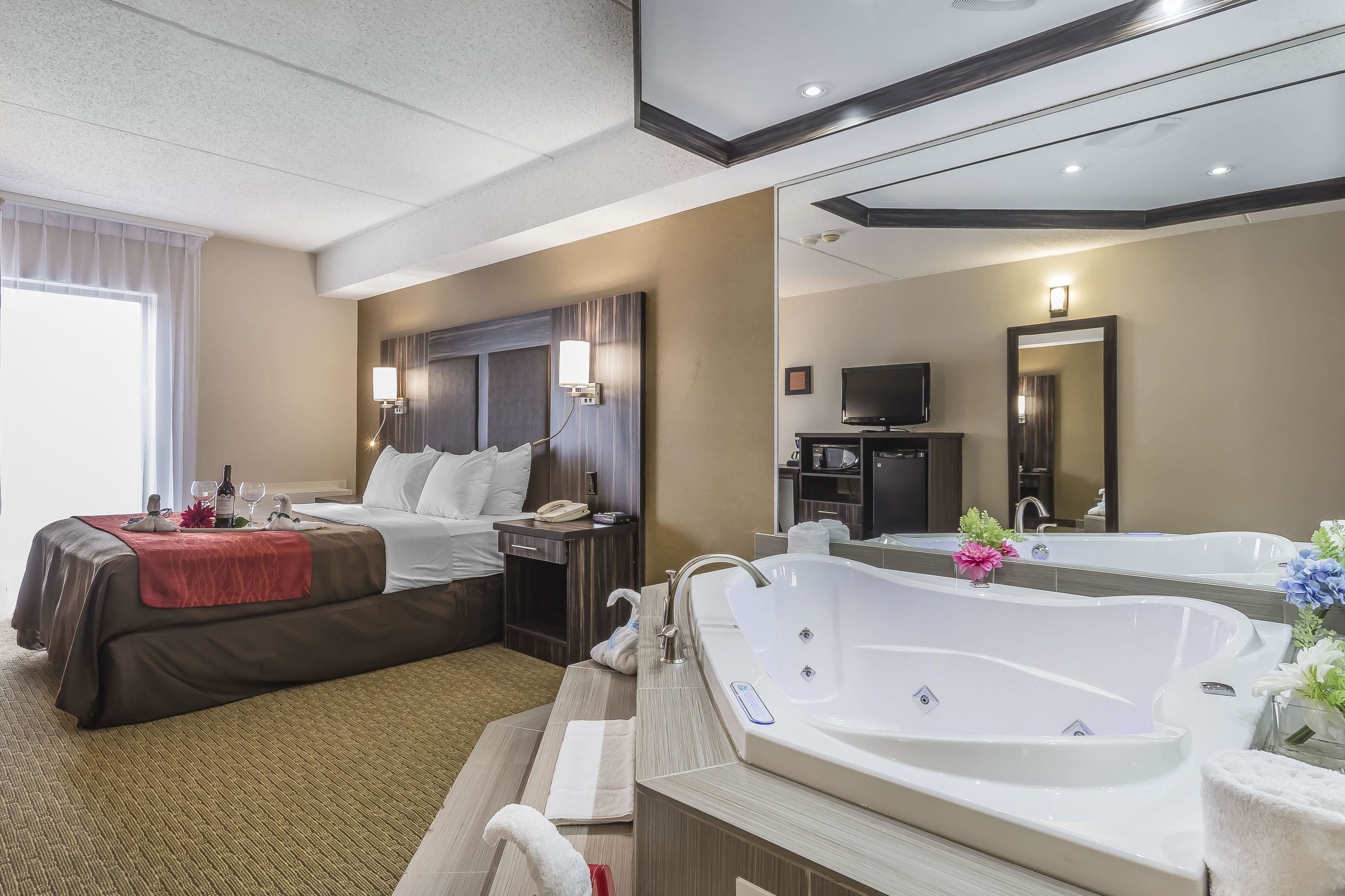 premium bedding, blackout curtains, iron/ironing board