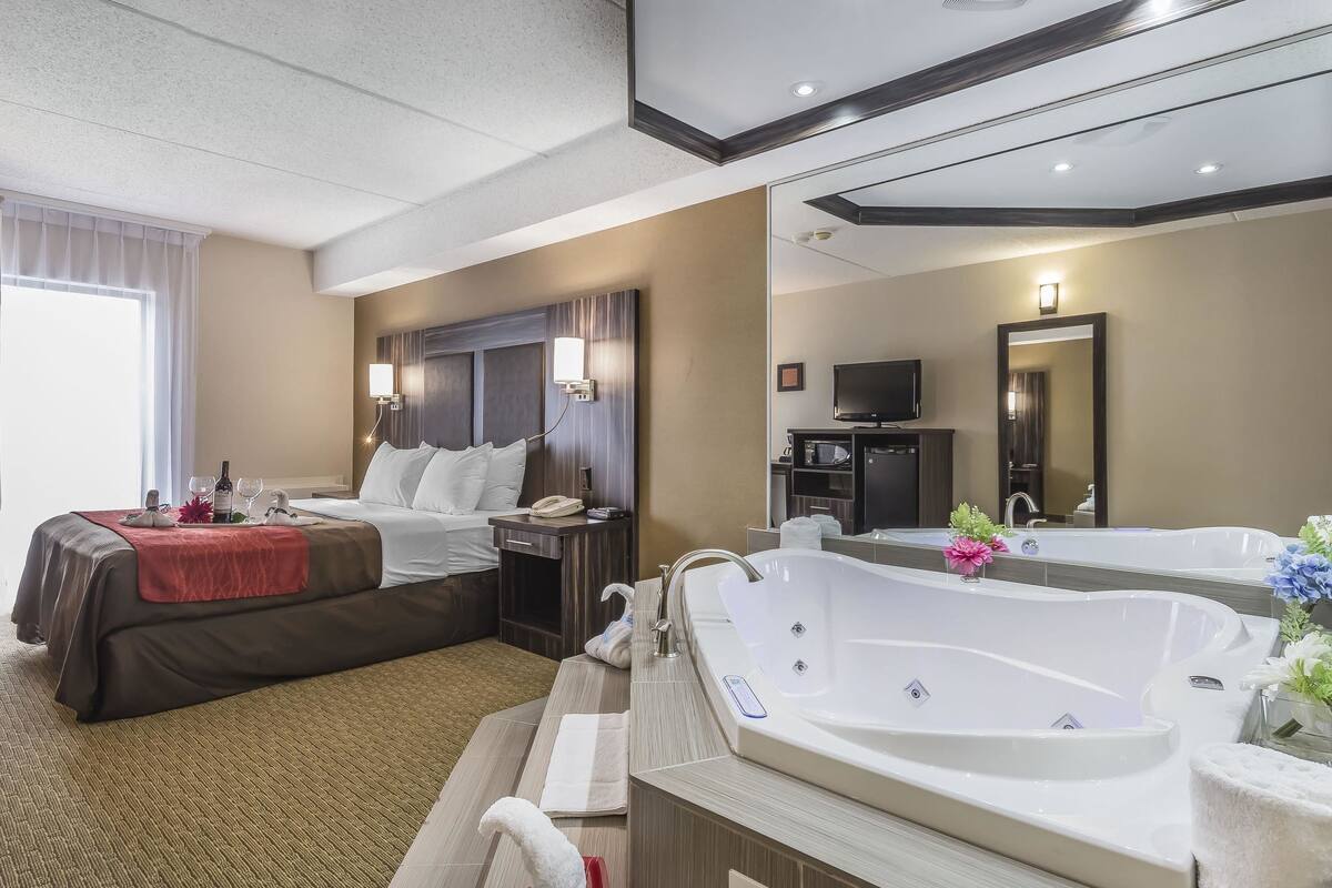 premium bedding, blackout curtains, iron/ironing board