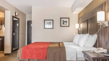 Premium bedding, blackout drapes, iron/ironing board