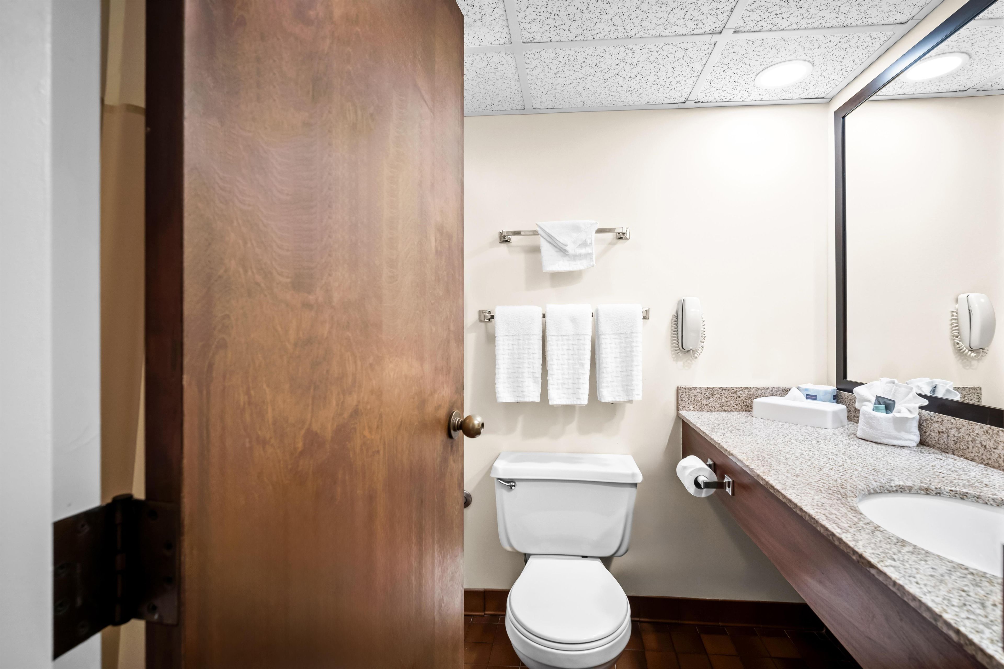 A bathroom with a toilet, a sink, a mirror, and a towel rack.