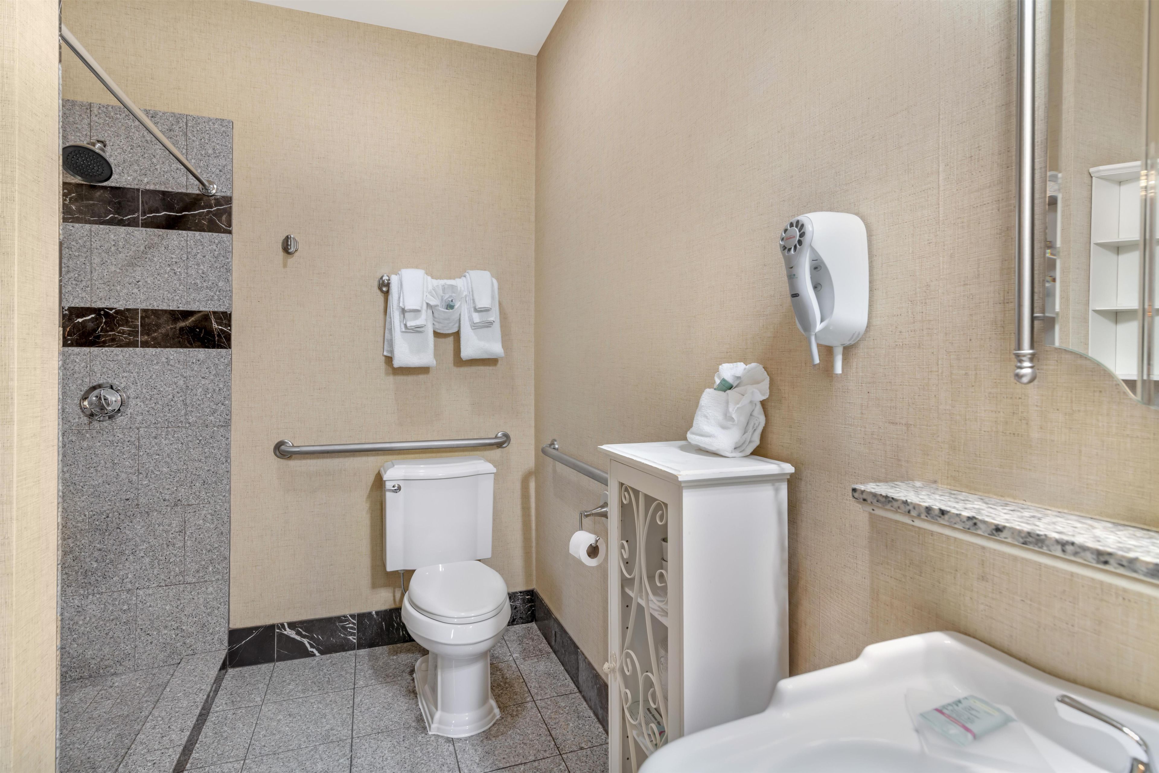 Un baño con ducha, inodoro y bañera.