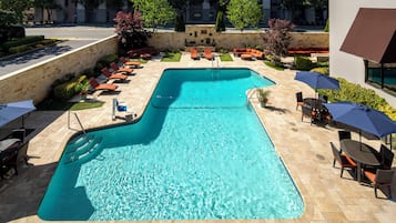 Outdoor pool, open 8:00 AM to 8:00 PM, pool umbrellas, pool loungers