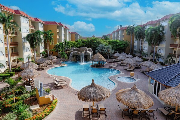3 outdoor pools, open 10 AM to 10 PM, pool umbrellas, sun loungers