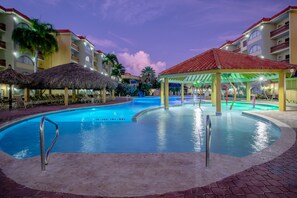 3 outdoor pools, open 10 AM to 10 PM, pool umbrellas, sun loungers