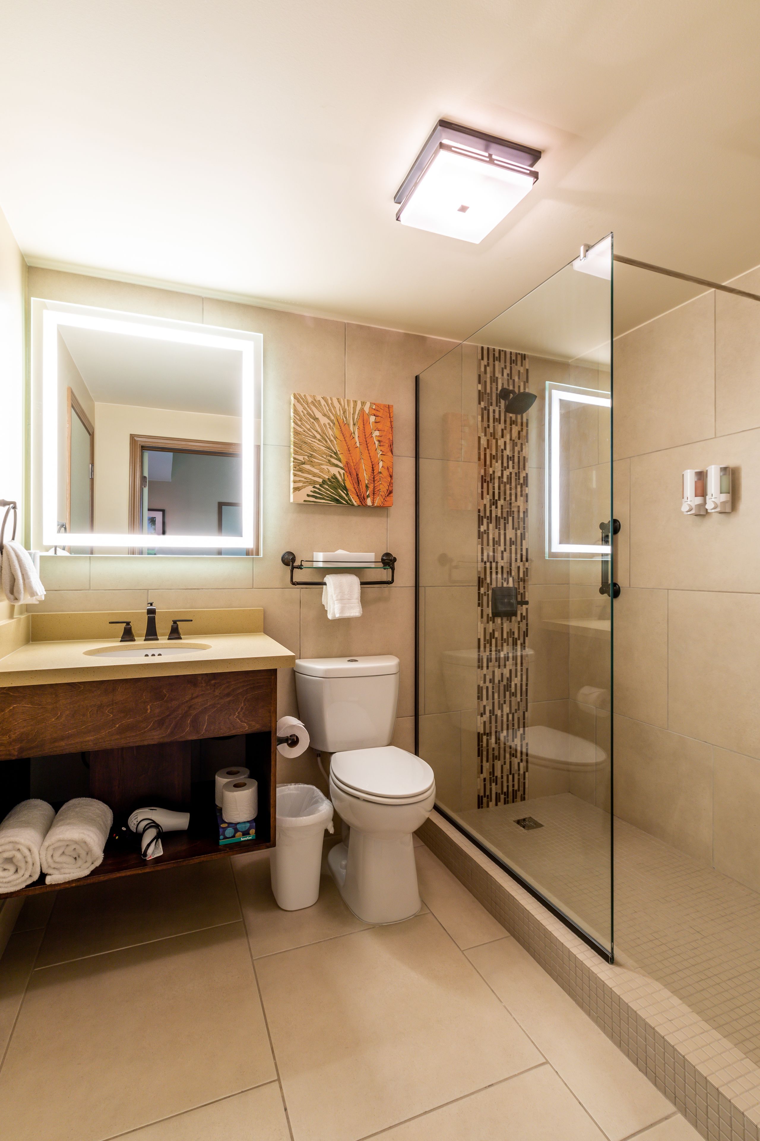 shower, rainfall showerhead, eco-friendly toiletries, hair dryer