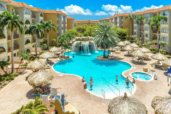 3 outdoor pools, open 10 AM to 10 PM, pool umbrellas, sun loungers