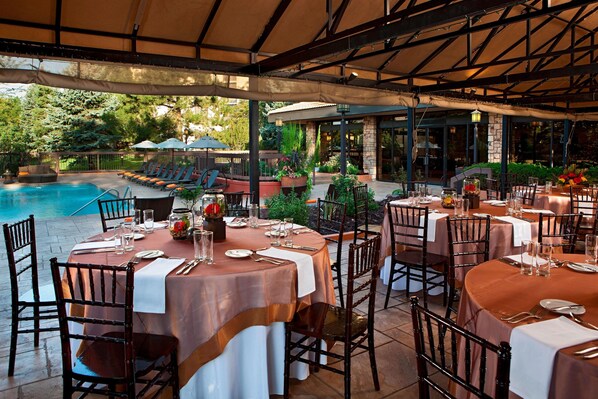 Indoor pool, seasonal outdoor pool, pool umbrellas, pool loungers