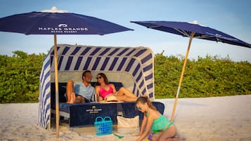 Beach nearby, white sand, free beach shuttle, beach cabanas