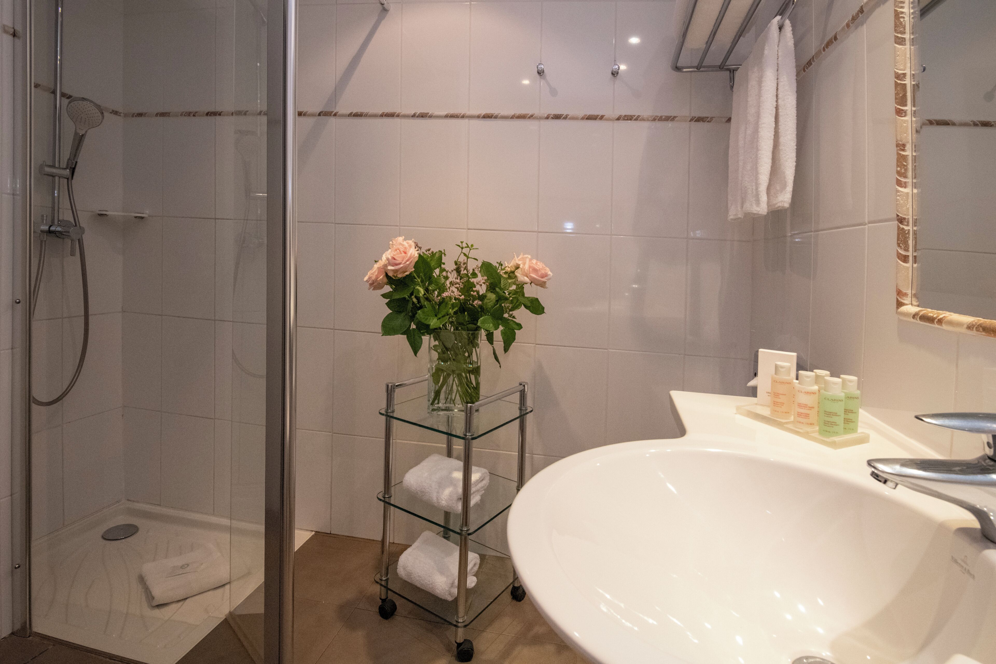 free toiletries, hair dryer, towels