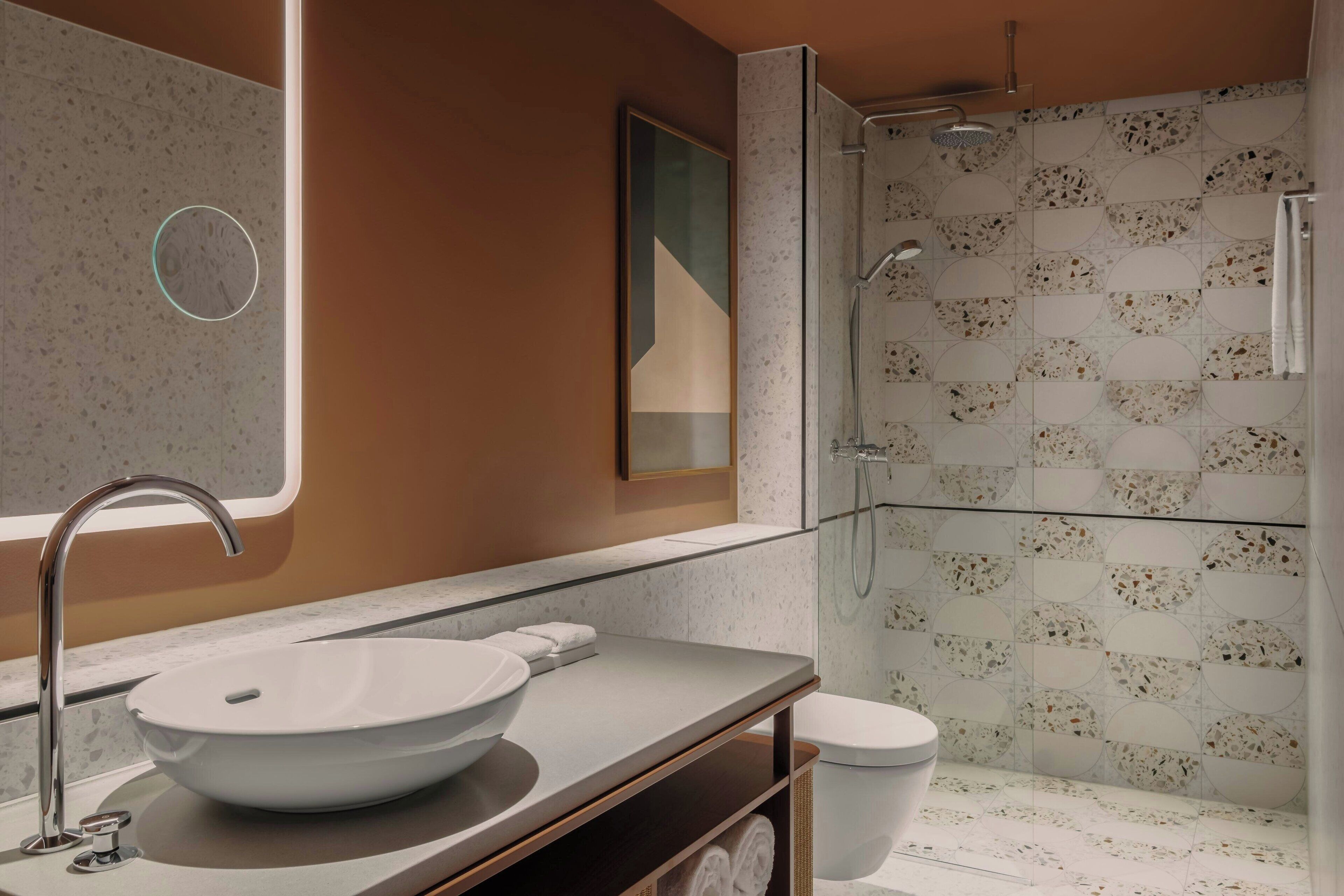 combined shower/bathtub, free toiletries, hair dryer, bathrobes