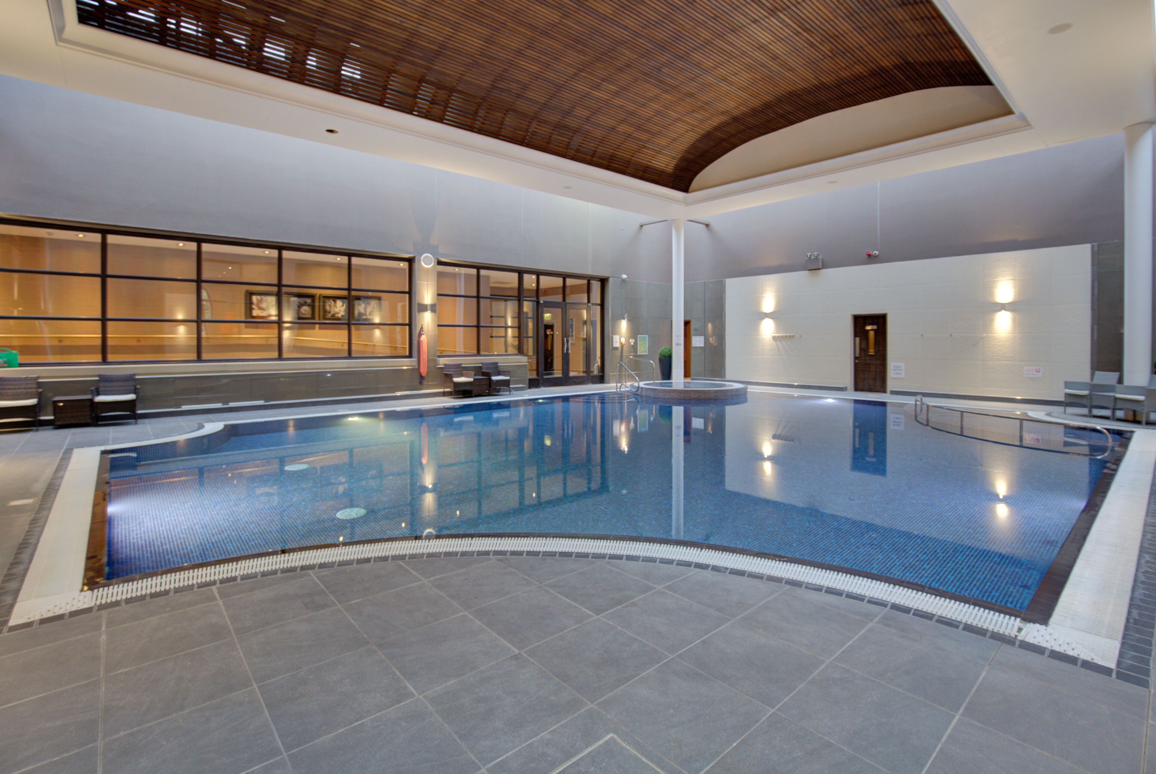 indoor pool, pool loungers