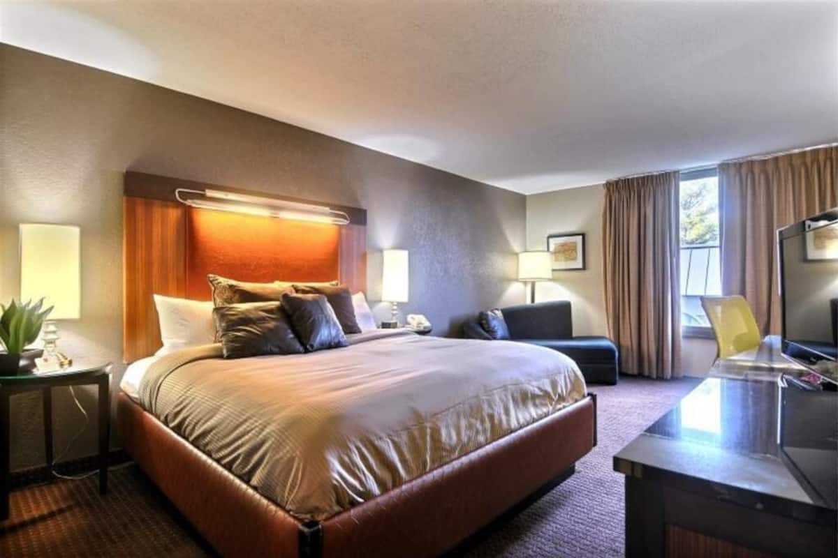 1 bedroom, desk, laptop workspace, blackout curtains