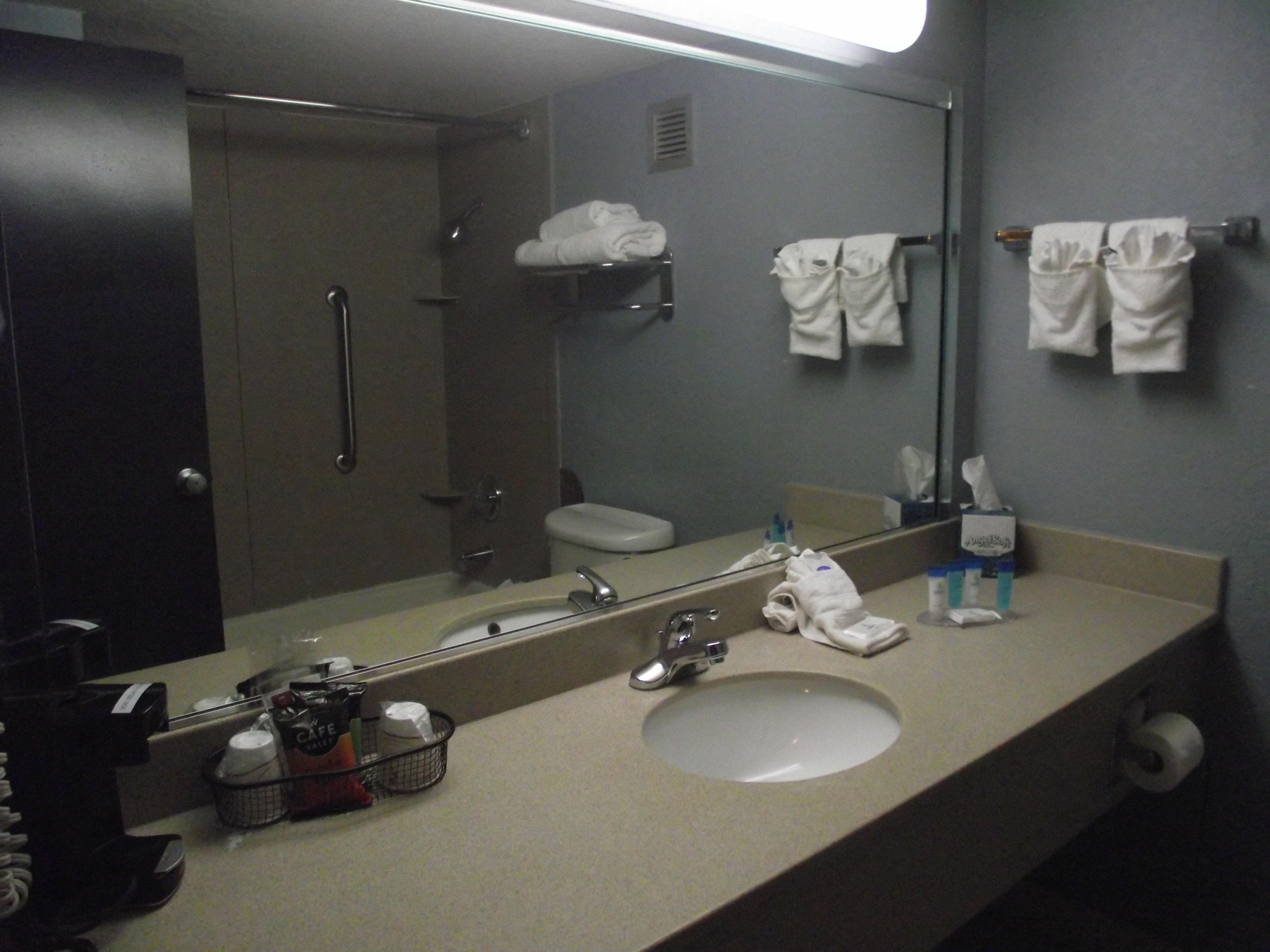 combined shower/bathtub, eco-friendly toiletries, hair dryer, towels