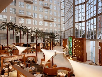 Hotel entrance and lobby at Hyatt Regency Orange County